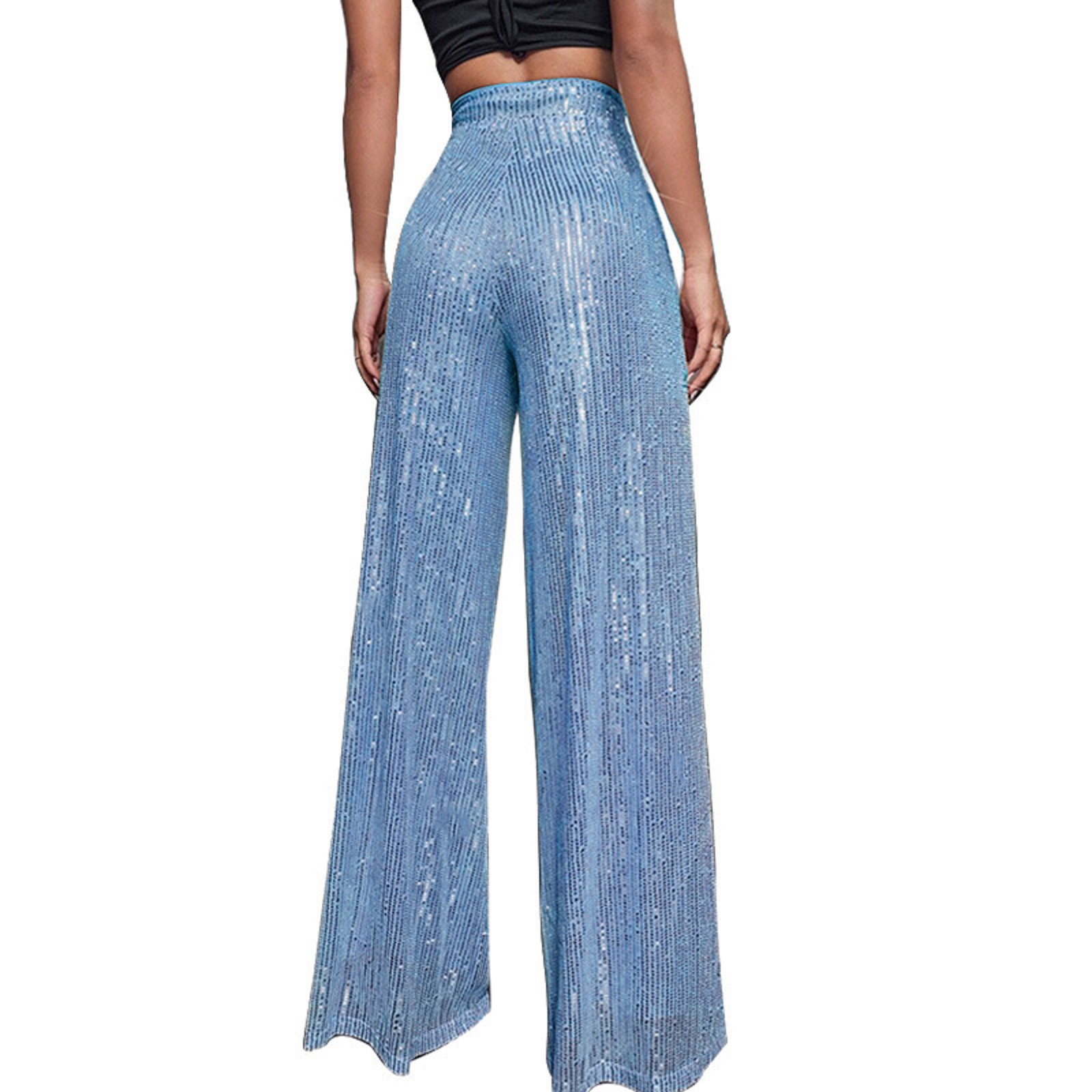 thumbnail image 3 of Pantalones acampanados de cintura alta con lentejuelas para mujer - Lentejuelas brillantes para discotecas/fiestas (S-XXL), 3 of 6